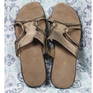 Aerosoles Sandals W‎ 10 Wip Away Slide Bronze Brown Leather Slip On Casual Flats